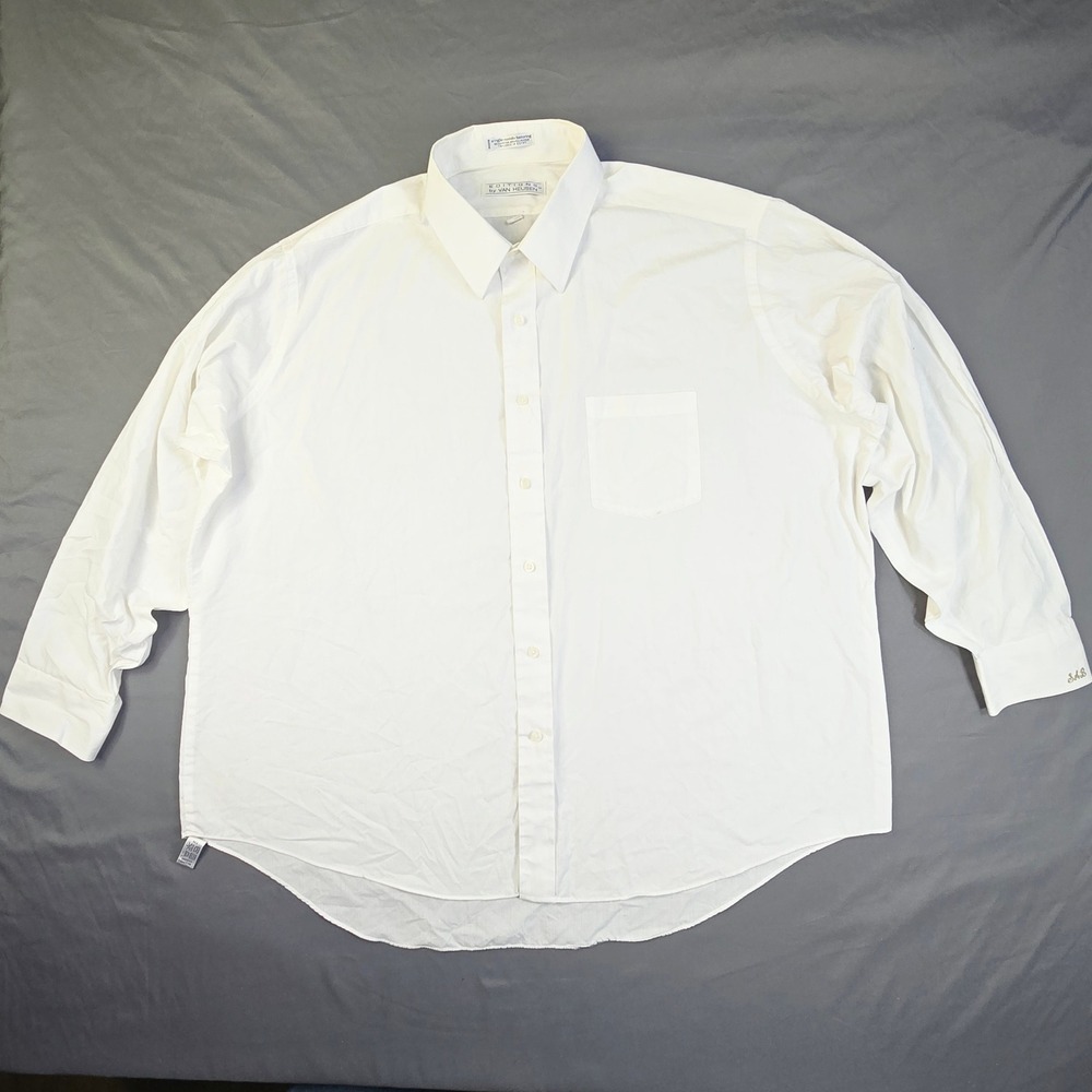 Van Heusen Editions Button Down Shirt Men's 18.5 34/35 White Monogram SAB Pocket